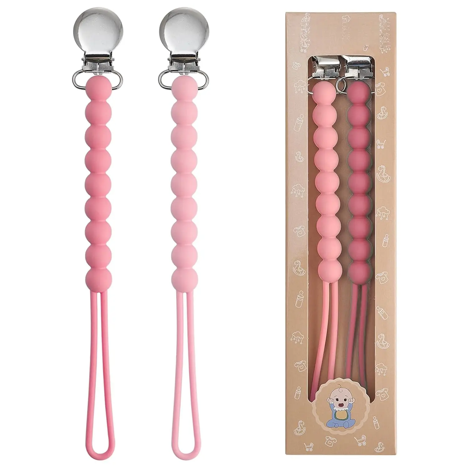 Pacifier Clips Baby Girls - Paci Clip Soothe Baby Binky Holder  Shower Birthday Gift 2 Pack New model