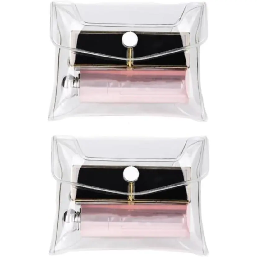 2 count Transparent Mini PVC Makeup Bag Small Clear Plastic  Organizer Bag Pouch with Snap Closure  Bags Tools and Accessories for  Travel, Bathroom Organizing Bags and Cases