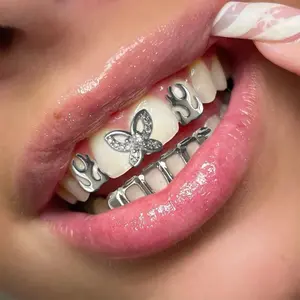 Hip-Hop Zircon Butterfly/Hollowed-Out Lower Teeth/Flame Teeth Decoration Suitable For Both Men And Women As a Holiday Party Gift