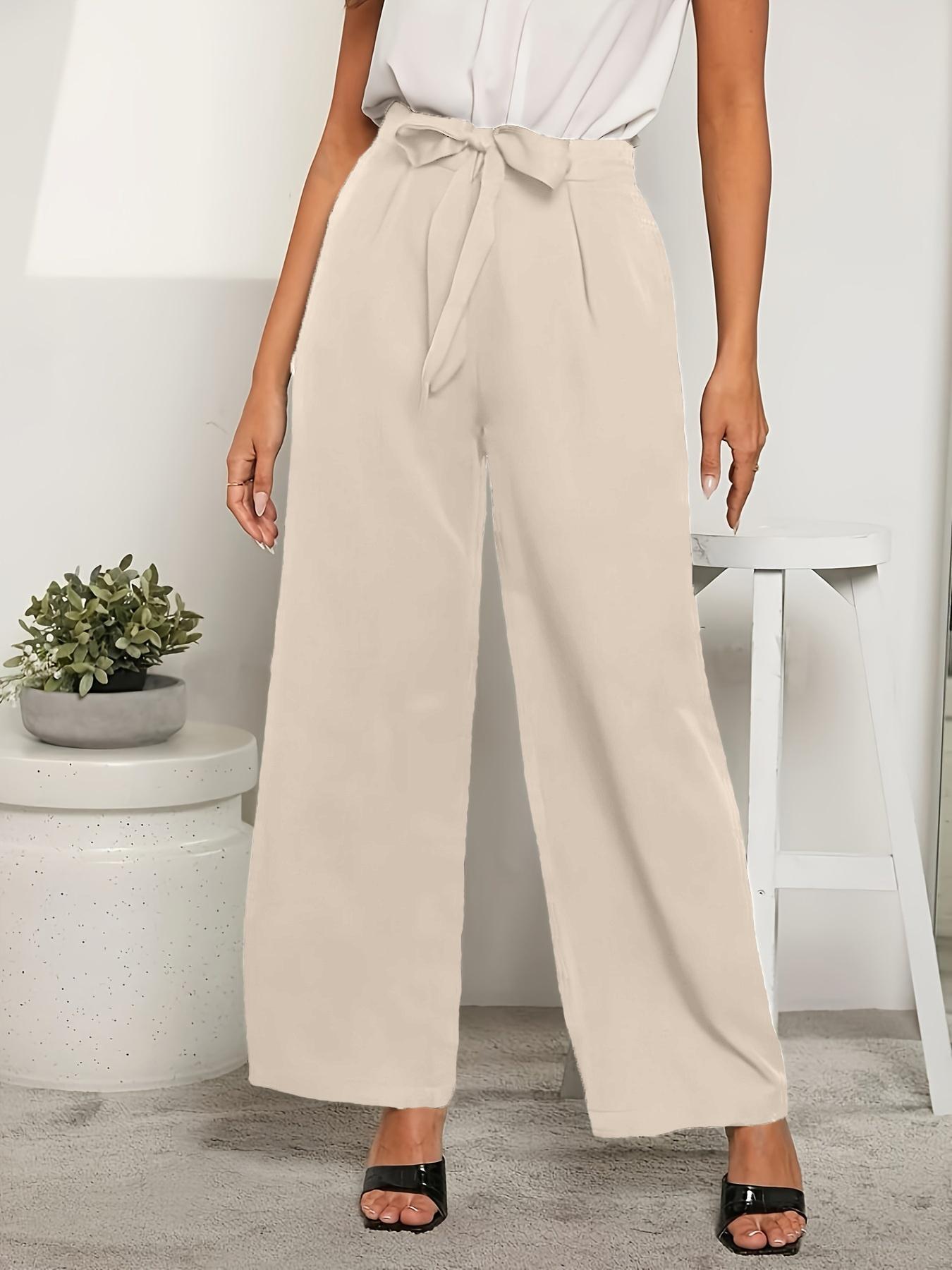 Women's Solid High Waist Belted Wide Leg Pants, Elegant Comfy Trousers for Spring & Fall, Ladies Bottoms for Daily Wear
