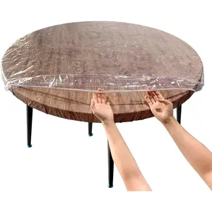 Clear Round Fitted Vinyl Tablecloth - Fits 45-48" Diameter Tables - Heavy Duty Elasticized Table Cover Elastic Edged Plastic Tablecloth Protector