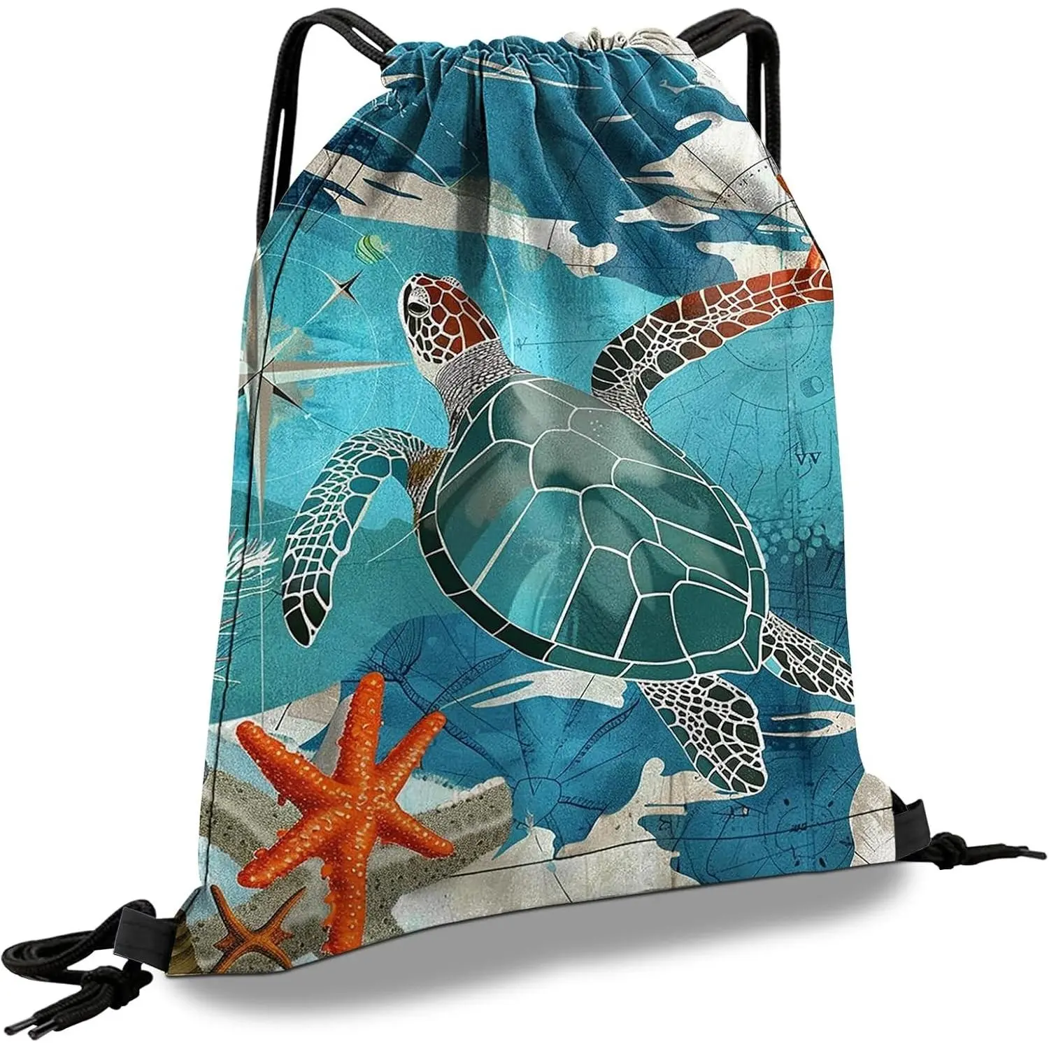 Drawstring Backpack Waterproof Sports Bag for Gym Travel Beach Cute Aesthetic Sackpack Men Women Sea Turtle 13"×17"(Gift)