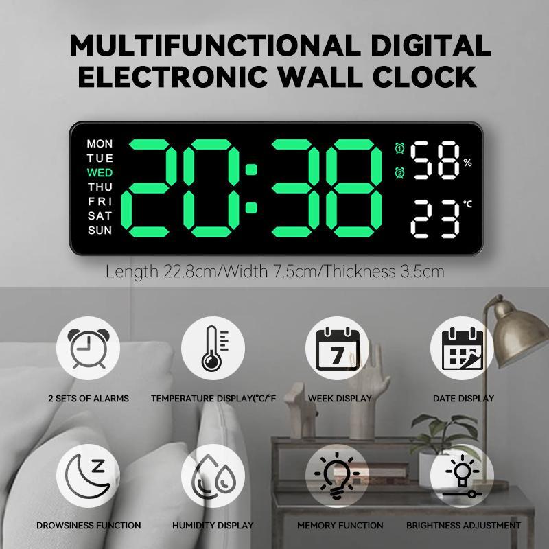 Modern Simple Digital Clock, Digital Wall Clock, 1 Count Multifunctional Hangable Hanging Alarm Clock, Large Digital Clock with Alarm Function, Suitable for Home Office Bedroom Decor [Battery Required, without Battery]