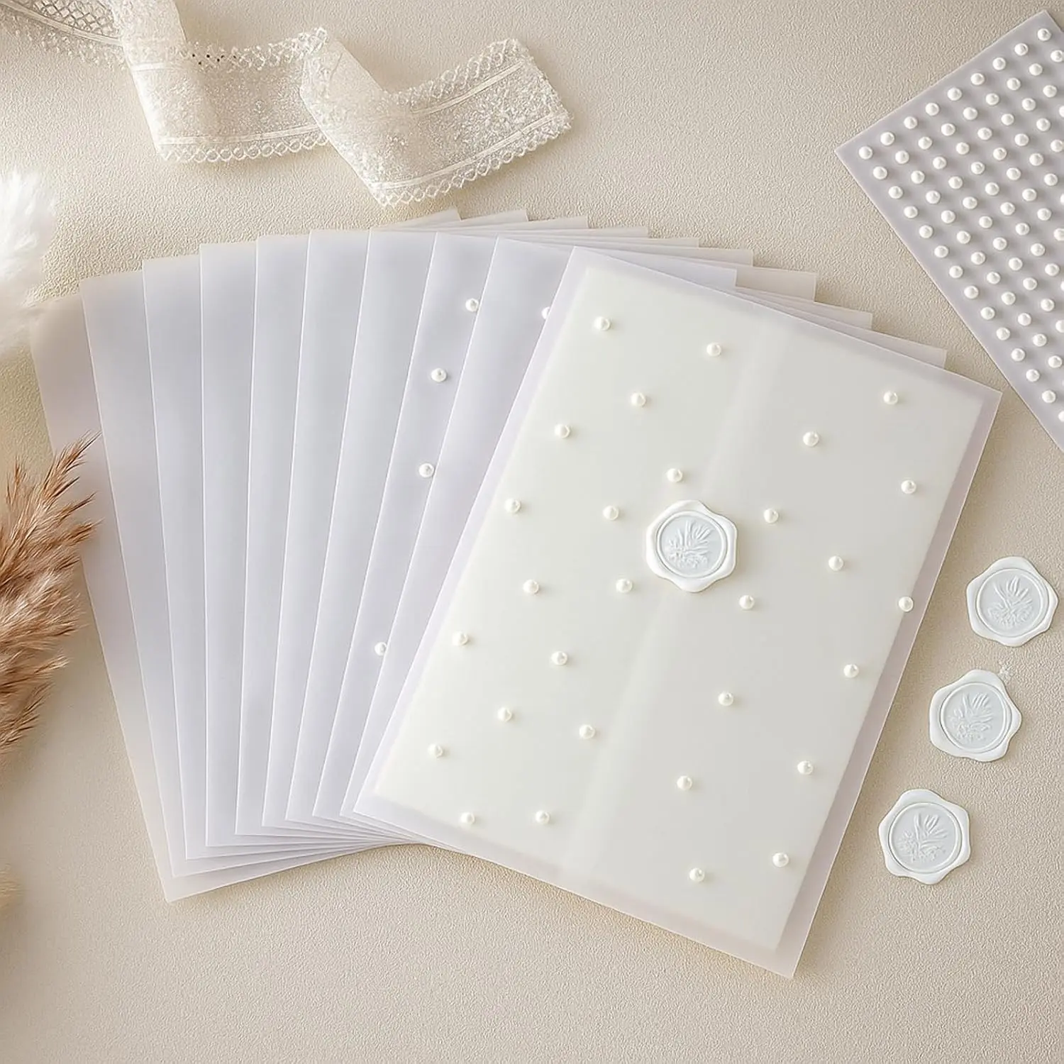 100 count Pre Folded Vellum Jackets for 5 x 7 Invitations Wedding Translucent Vellum Paper with  Stickers Envelope Liners for Wedding Bridal  Shower Birthday DIY Craft