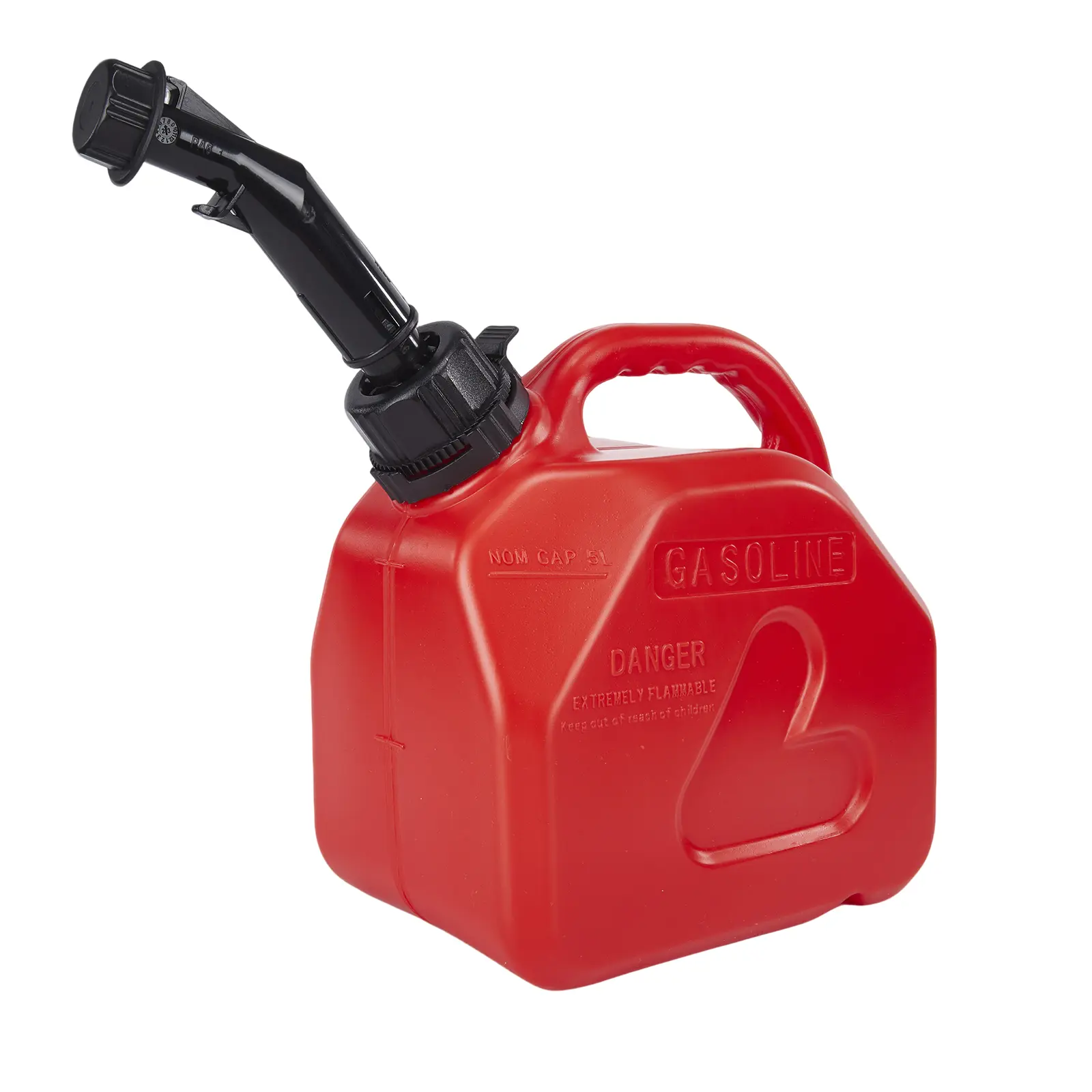 Portable Fuel Tank – 1.32 Gal / 5L – Gasoline/Diesel – Flexible Hose & Nozzle – Child-Resistant Lock – for Boat/Farm/Vehicle – Durable – Easy Carry