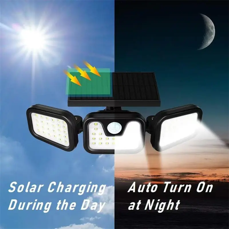 Solar-Powered Outdoor Wall Light, 3-Head Rotating Waterproof Motion-Sensor Light with 74 LEDs for Courtyard and Yard Use, Solar Lights For Outside, Outdoor Garden Lights #GLOBAL PICKS Solar-Powered Outdoor Wall Light, 3-Head Rotating Waterproof Motion-Sensor Light with 74 LEDs for Courtyard and Yard Use, Solar Lights For Outside, Outdoor Garden Lights #GLOBAL PICKS