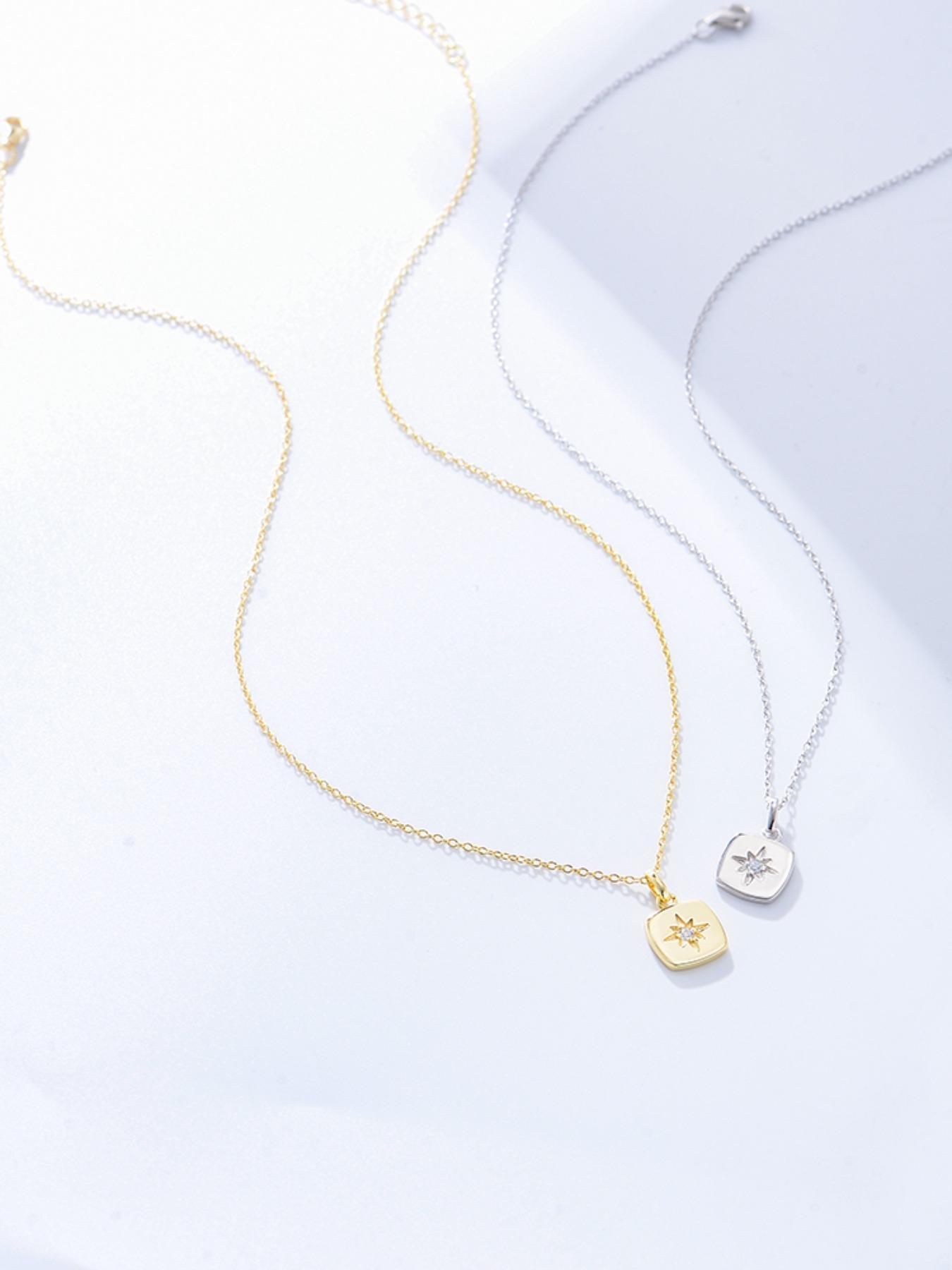 S925 Sterling Silver Star Design Pendant Necklace with Box, Artificial Zircon Decor Necklace for Women for Gift, Fashion Jewelry Accessories for Daily Wear