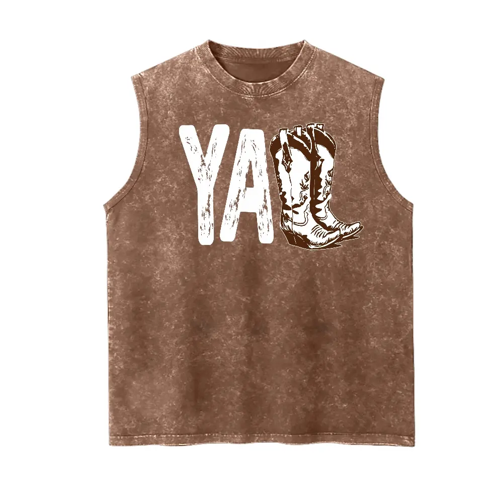 Vintage "Y'all" Graphic Tank Top, Unisex Retro Western Muscle Vest in Heavyweight Acid Wash Cotton, Soft Fabric with Oversized Drape, Piece, Print, Casual, 5Xl, Menswear, Classic, Distressed, Basic, Bold Graphic Design Vests, Cold Wash, Loose-Fitting