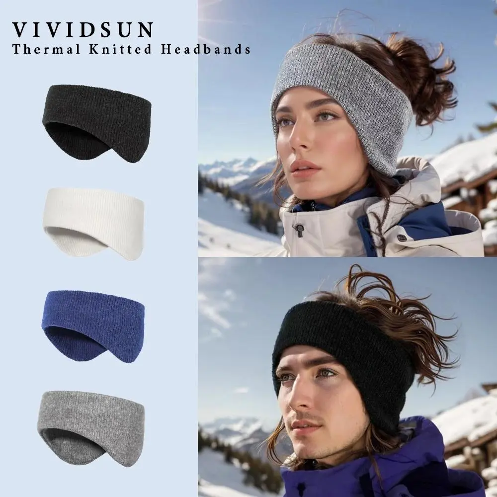 Winter Thermal Double-Deck Knitted Headband Ear Warmer Sports Sweatbands Outdoor Running Skiing Windproof Elastic Headwear