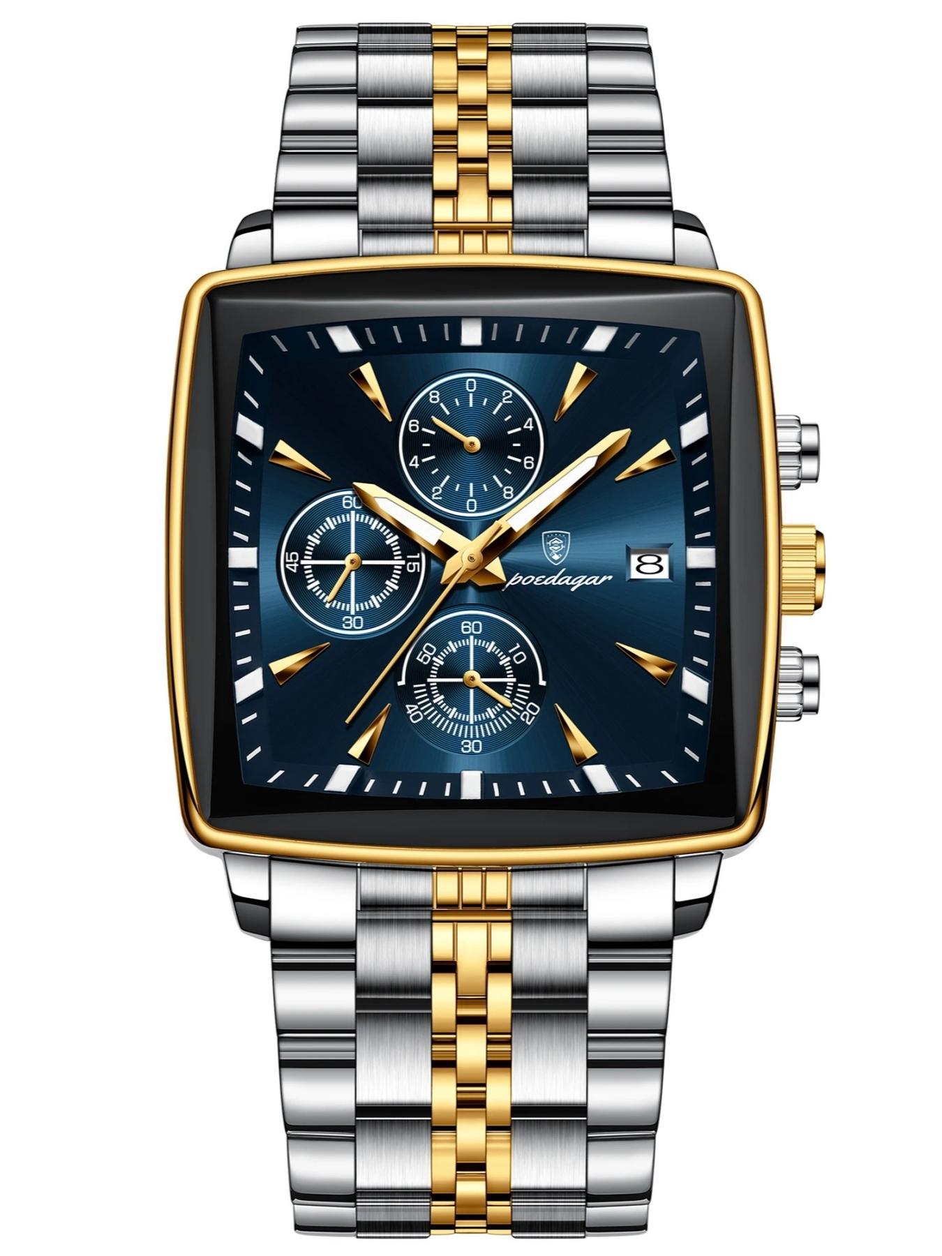 Men's Business Fashion Rectangle Dial Analog Quartz Watch, Fashion Watch for Party, Daily Clothing Decor, Trendy All-match & Exquisite Band Watch for Birthday Gift with Box