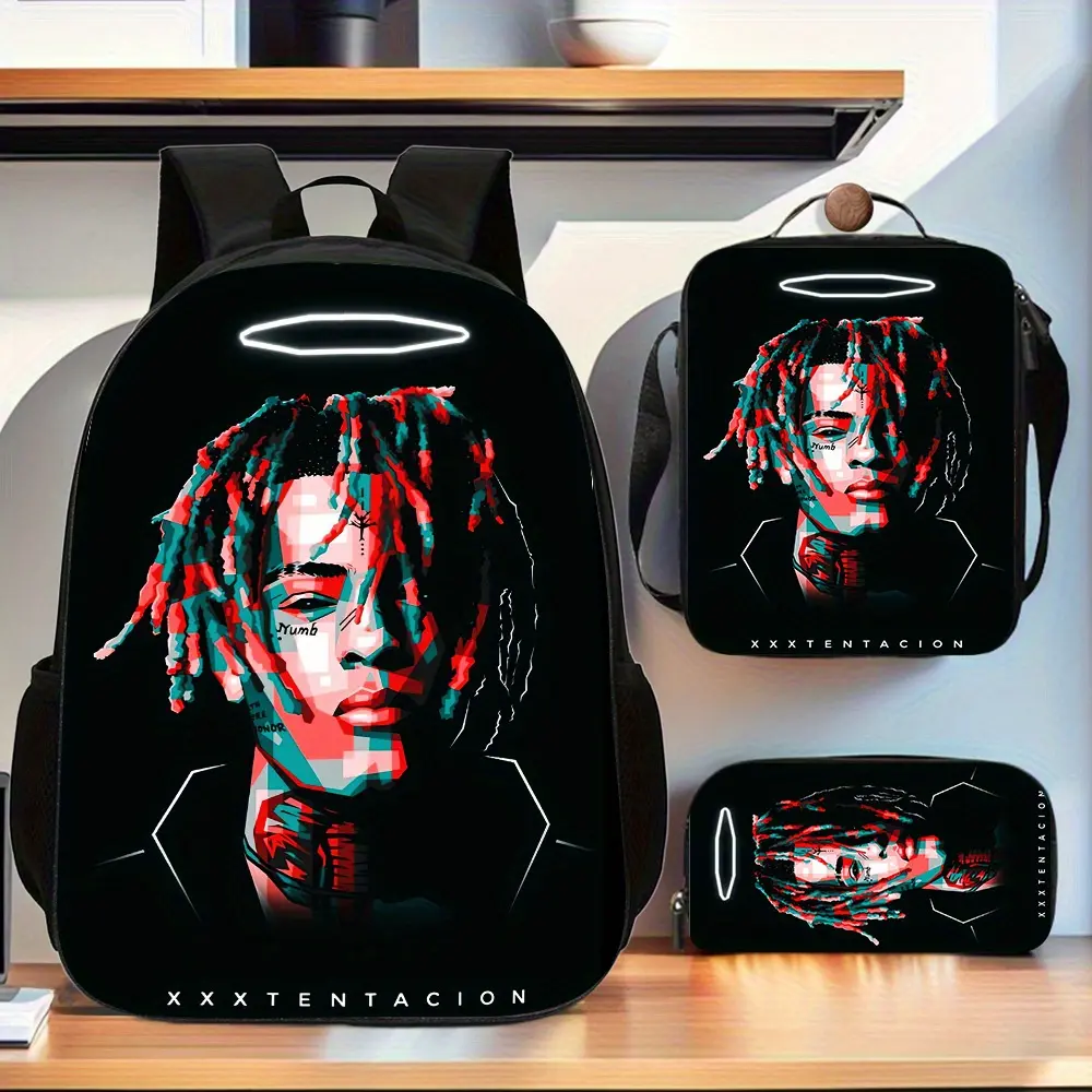 Three-piece backpack and crossbody bag set - official merchandise featuring the iconic logo, large-capacity backpack with laptop compartment, pencil case, and crossbody bag, suitable for teenagers and fans (adjustable shoulder strap, zip closure), unisex.