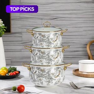 floral pattern stockpot with lid & handle, 1 count multifunctional thickened double ear enamel coating stockpot, kitchen cookware for home dining, holiday party pot, pots pans set cooking utensils
