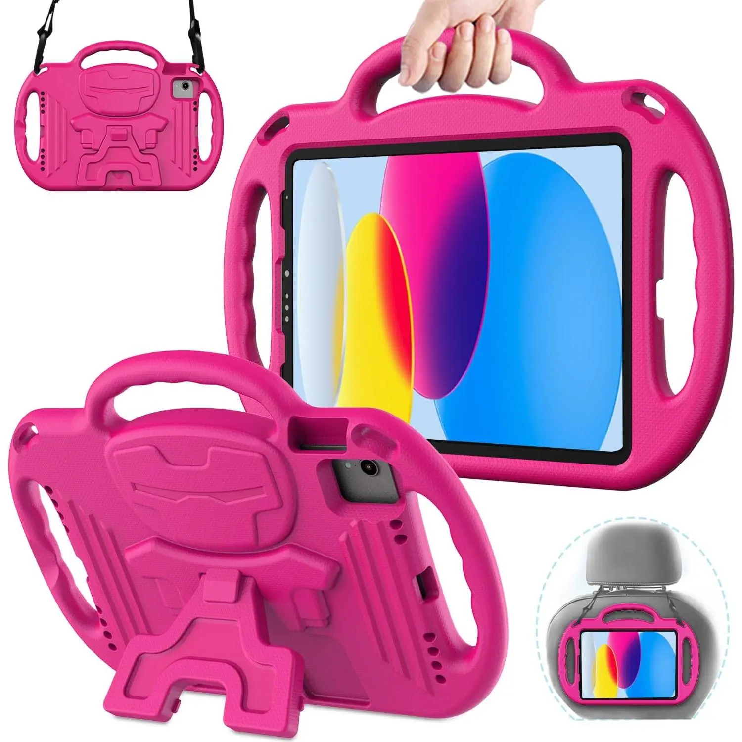Case for iPad (A16) 11th Generation 11 Inch 2025 & iPad 10th Generation 10.9" 2022, iPad Air M4/M3 2026/2025 Shockproof Rugged Protective with  Strap/Handles/Kickstand Cover, Rose