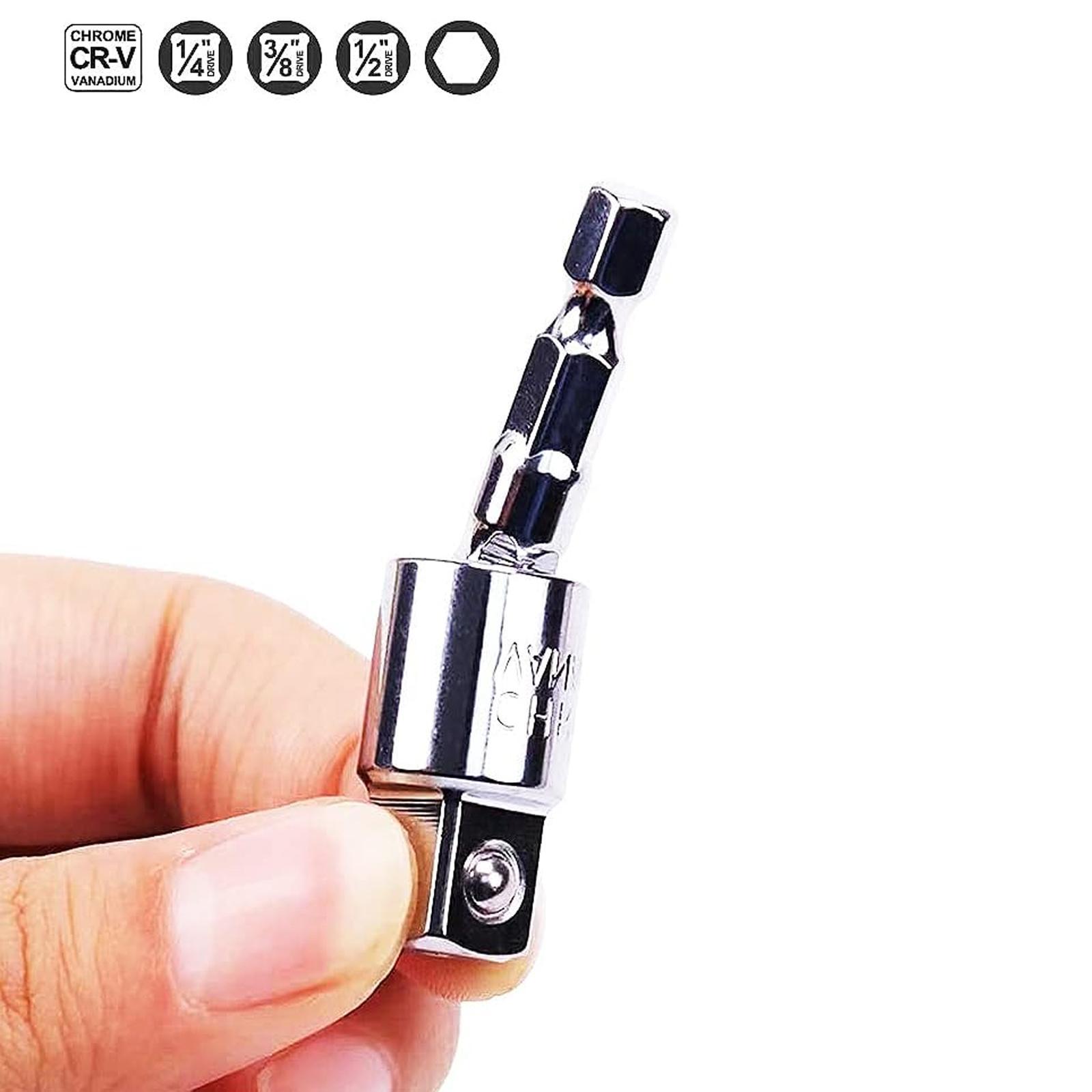 Electric Wrench Quick Change Socket Adapter Kit, 1/4/3/8/1/2 Inch Hex Head Conversion Coupler, Anti-Loose Metal Extension Rod Set