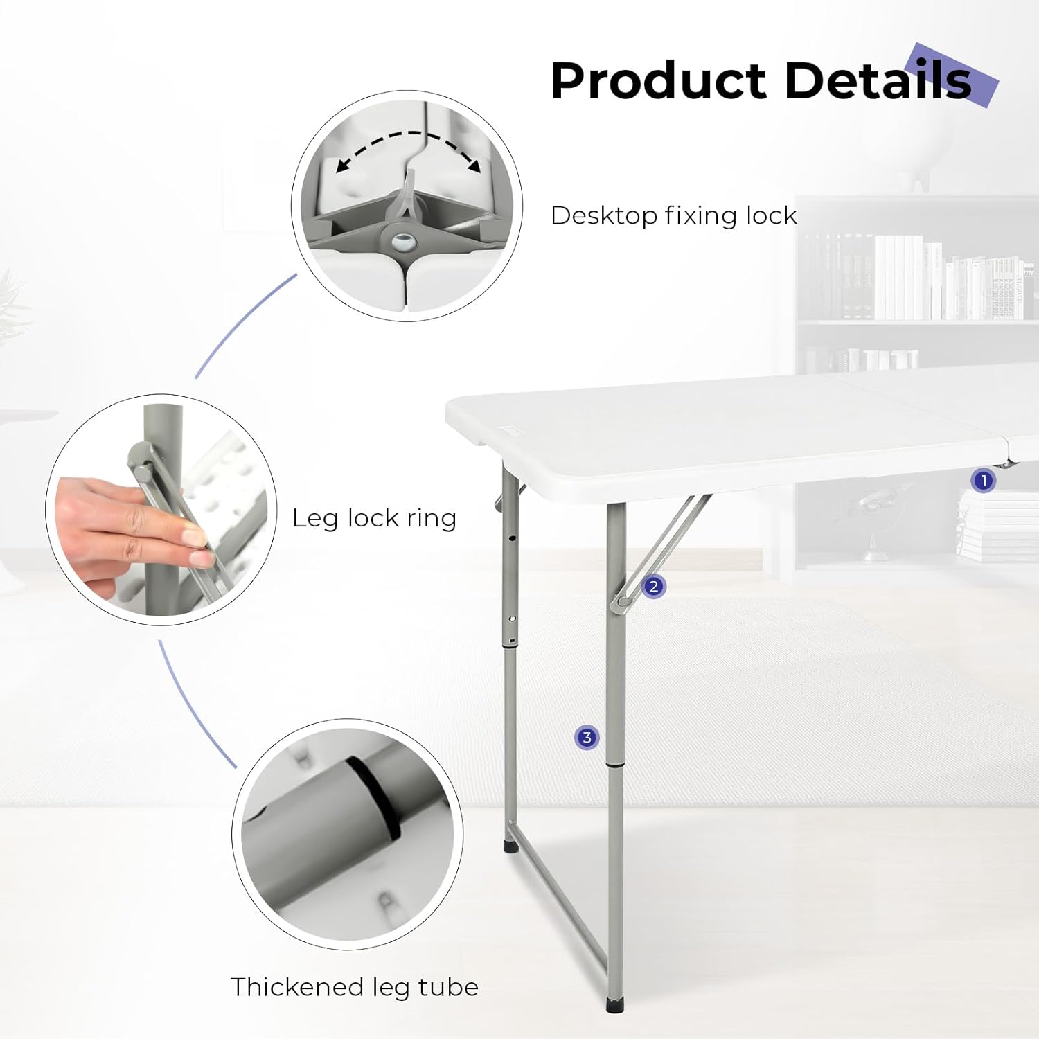 Folding Table 4 Foot Portable Heavy Duty Plastic Fold-in-Half Utility Table Small Indoor Outdoor Adjustable Height Folding with Carrying Handle, Camping and Party,White Folding Table 4 Foot Portable Heavy Duty Plastic Fold-in-Half Utility Table Small Indoor Outdoor Adjustable Height Folding with Carrying Handle, Camping and Party,White