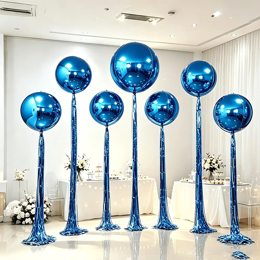 8Pcs Blue Round 4D Foil Balloon Set, 32in 22in 18in Blue 4D Balloons with Blue Confetti Tassels, Party Backdrop Decor for Christmas, Birthday, Graduation, Wedding, Anniversary, New Year, Disco & Prom Party Supplies