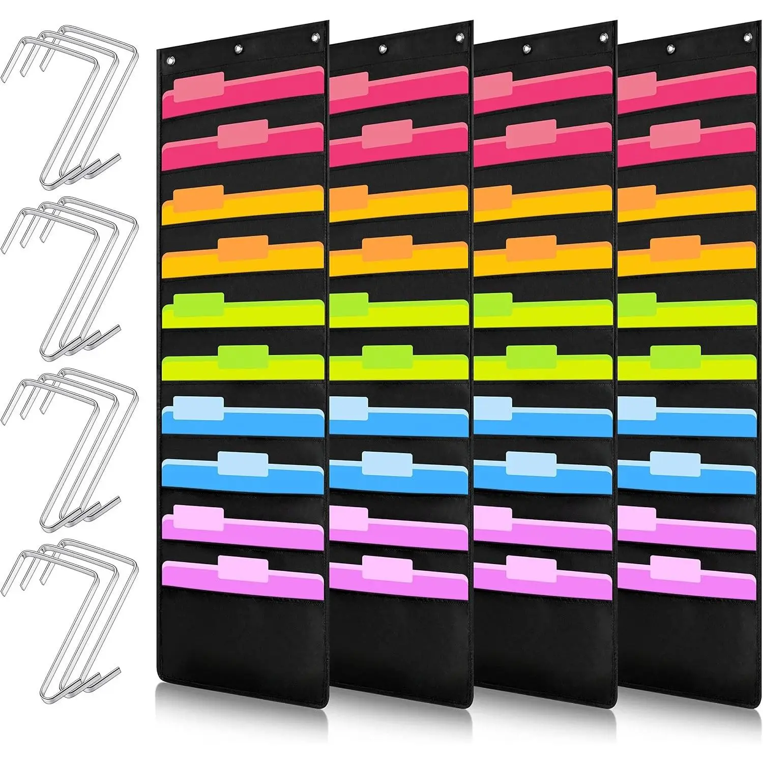 4-Pack 10-Pocket Wall Organizer, Hanging File Storage Pocket Chart with Over-Door Hooks for Home Office File Folders, Classroom Mailboxes, 10 Pocket Set