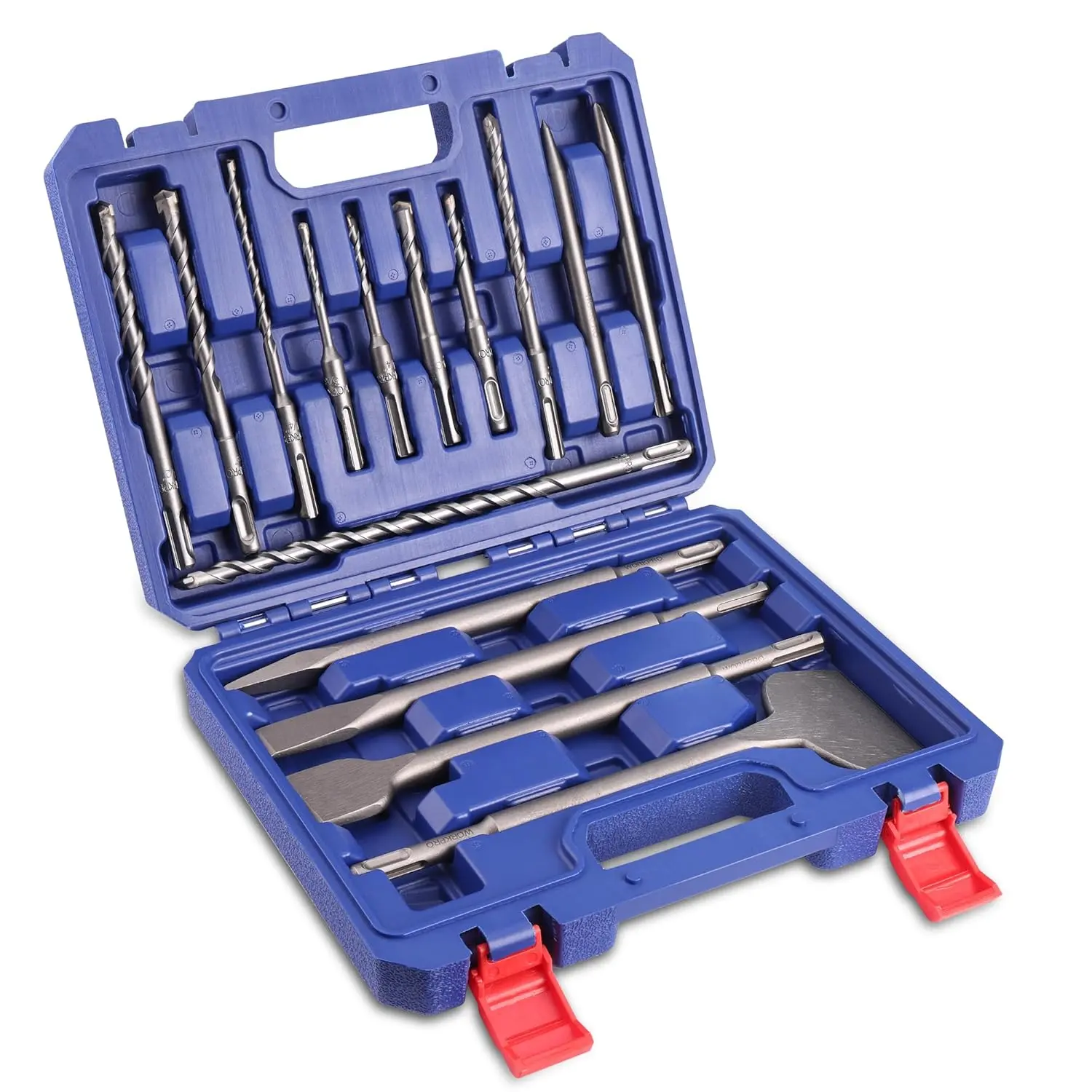 16-Piece SDS-Plus Rotary Hammer Drill Bits and Chisel Set, Carbide-Tipped Masonry Drill Bits and Chisels for Concrete, Stone, Brick, with Storage Case