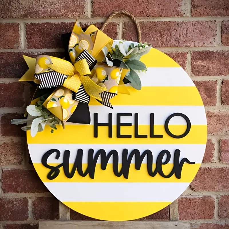 Front door decor, "Hello Summer" lemon 3D door hanger, summer wreath porch decor, home decor, summer decorations, front door sign, farmhouse decor