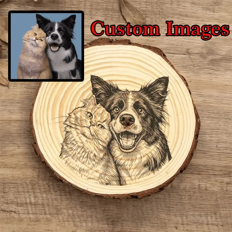 A personalized custom wooden pet portrait wooden decoration - customized pet black and white line photo portrait - gift, dog photo frame wall decoration, deceased pet commemorative gift, cat and dog pet anniversary commemorative gift