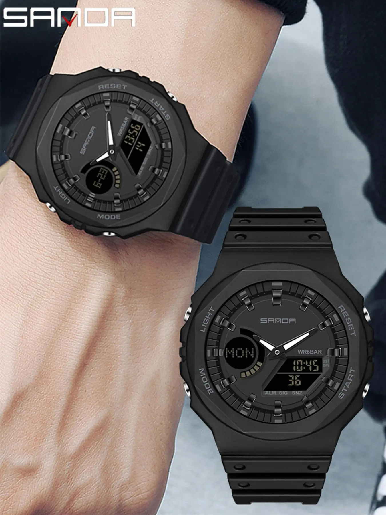 1pcs Sanda6016 Outdoor Sports Watch, Men's LED Electronic Watch, Quartz Watches, Military Waterproof Date Display, Boys Girls Wristwatch