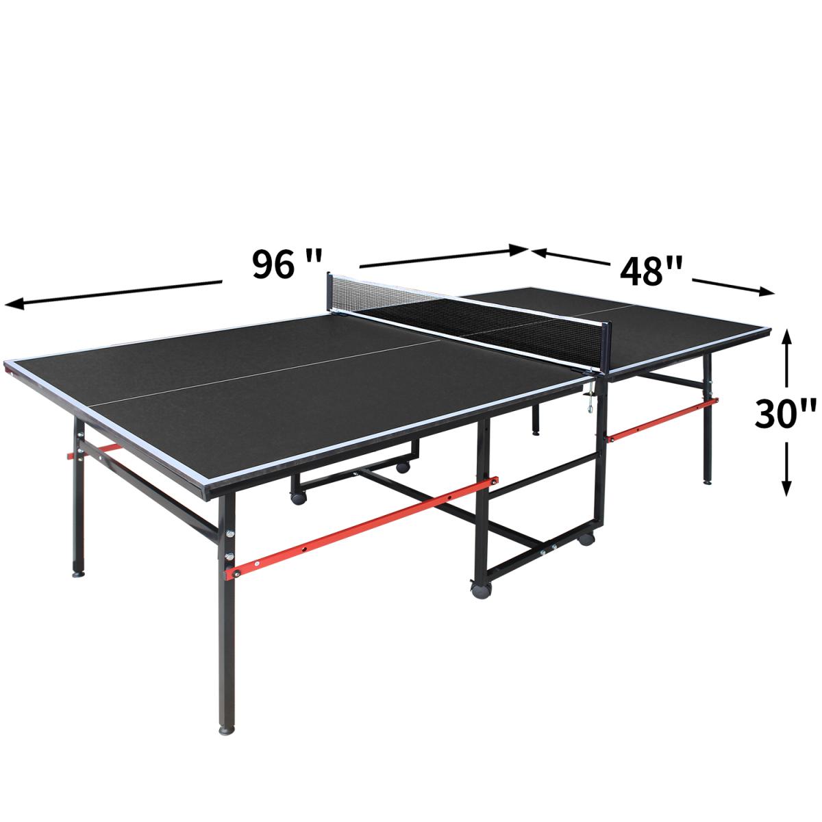 [Fahuac] Foldable Table Tennis Table 96x48x30in - Mid-Size Ping Pong Table Set with 2 Paddles, Net & 3 Balls, Aluminum Frame, Portable for Home Office.