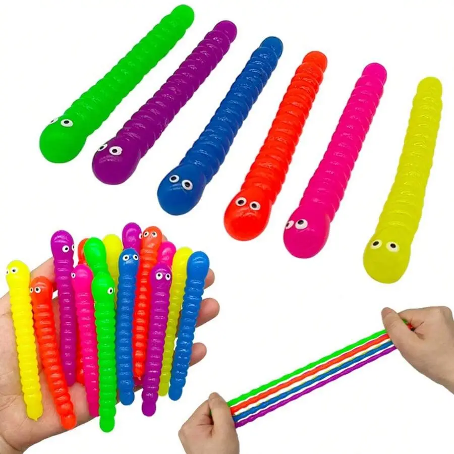 5/10/20/30Pcs Cute Stretchy Worm Toy, Colorful Elastic Caterpillar Fidget Toy, Fun Pull & Stretch Sensory Toy, Goofy Party Favors for Kids, Teens & Adults (Random Colors)