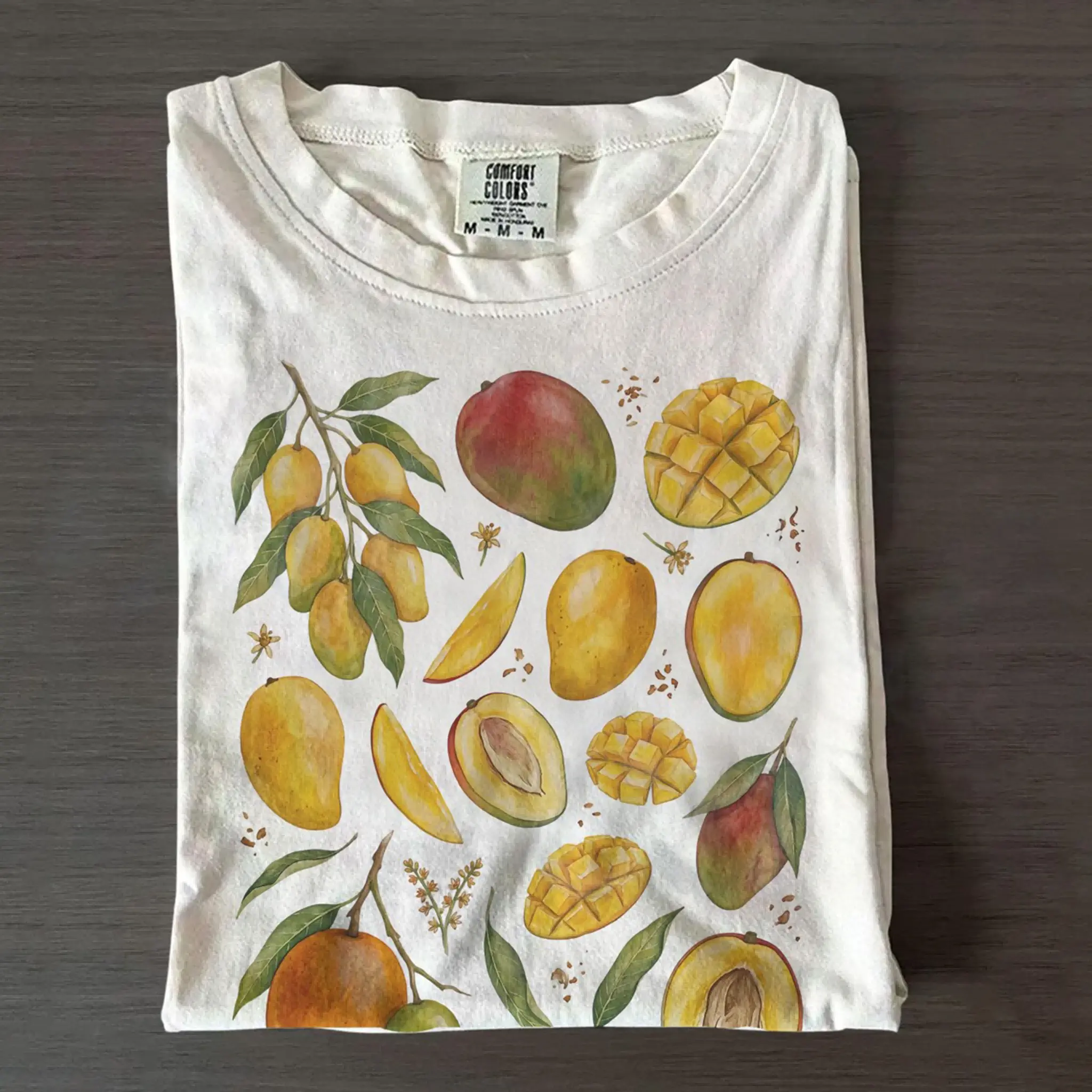 Women's Relaxed Fit T-Shirt in Buttery Soft Premium Cotton, Cute Watercolor Mango Graphic Tee for Fruit Lovers, All Seasons Wear, Fruit Graphic, Machine Wash