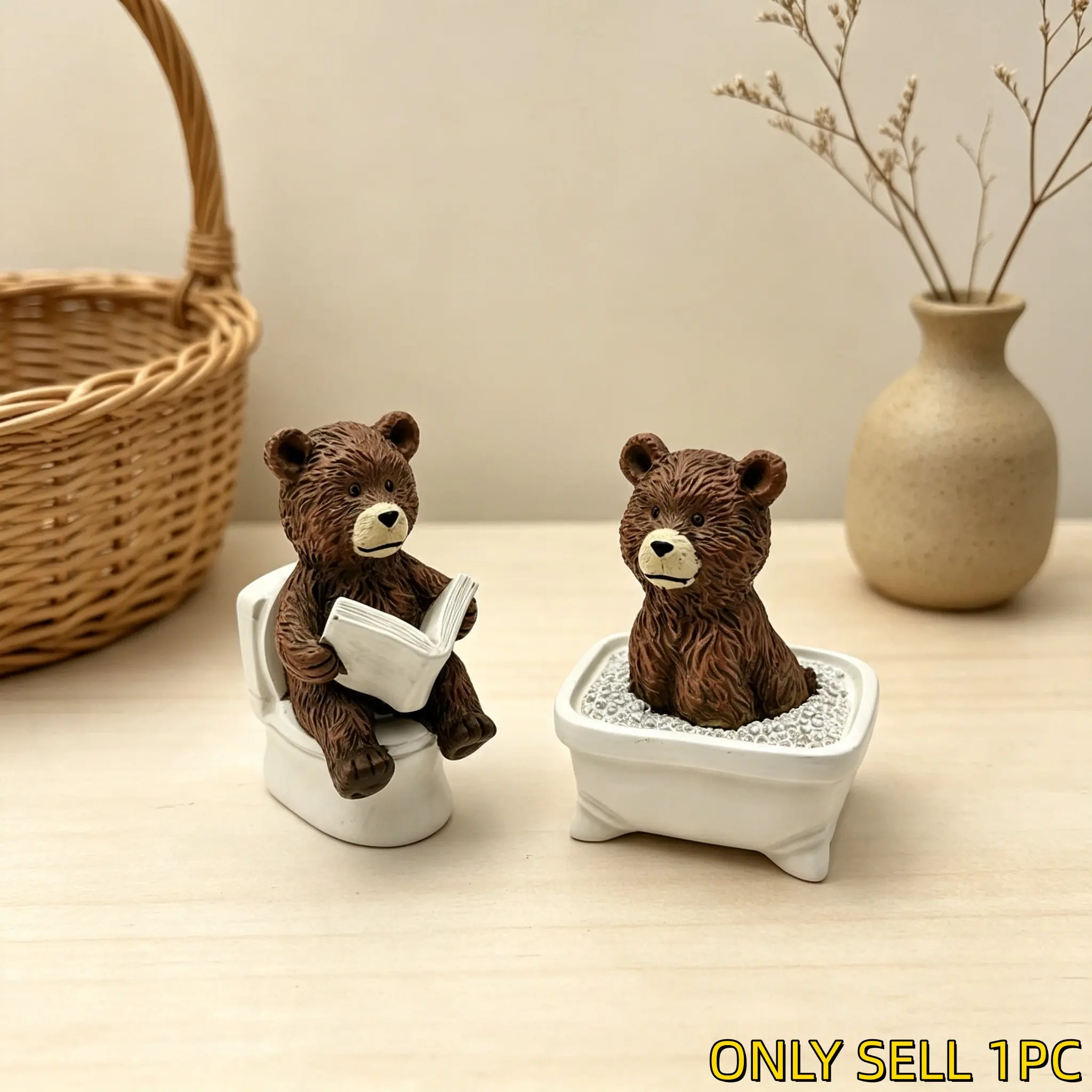 Creative Resin Bear Figurine, Cute Resin Sculpture Animal Decor Statue, Indoor Outdoor Home Accent, Bathroom Decoration Ornament, Unique Craft Bear Statue, Fun Birthday Gift for Holiday Christmas Thanksgiving