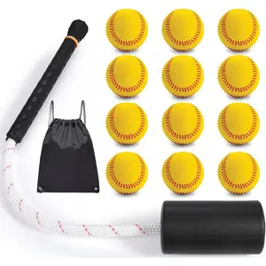 Baseball & Softball Swing Trainer Bat - Batting Practice Equipment - Includes Rope Swing Training Bat with Training Balls & Tote Bag, Training Tool, Batting Aid