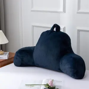 A Nice Night Faux Fur Reading Pillow Bed Wedge Large Adult Children Backrest with Arms Back for Sitting Up in Bed / Couch for Bedrest,Navy
