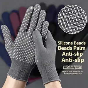 4 Pairs Anti Slip Work Gloves Silicone Dot Palm Breathable Nylon Protective Gloves Lightweight Flexible Gardening Construction Handling Gloves
