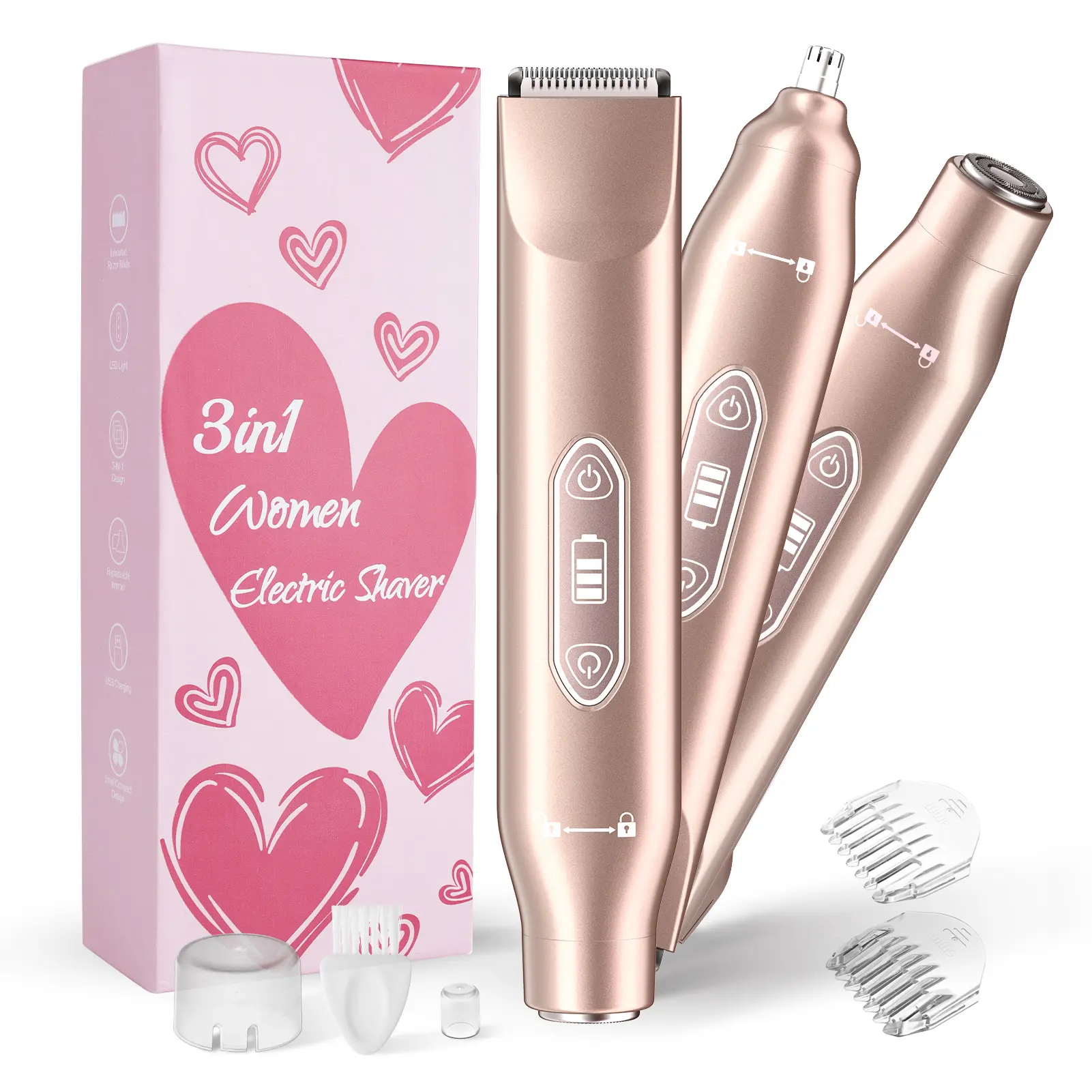 Teaifa Electric Shaver for Women & Men, 3-in-1 Waterproof Rechargeable Body Groomer, Multi-Use Trimmer for Face, Armpits, Bikini   Trimmer  , Nose, Painless Fast Shaving, 700mAh Battery, Ideal Holiday Gift