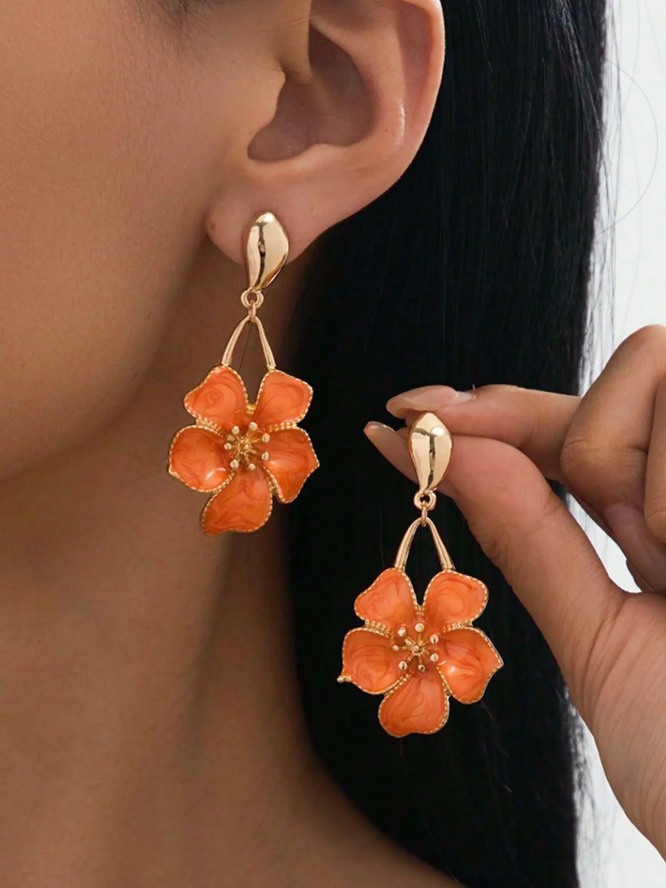 Elegant Geometric Flower Earrings for Women, Summer Fashion Oil Drop Five-Petal Pendant, Dangle Earrings, Perfect for Daily Wear, Dates, Travel, Vacation, Fashionable Jewelry Accessories, Earrings Dangling
