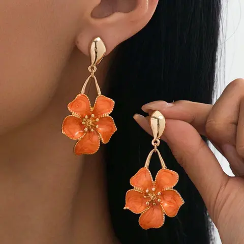 Elegant Geometric Flower Earrings for Women, Summer Fashion Oil Drop Five-Petal Pendant, Dangle Earrings, Perfect for Daily Wear, Dates, Travel, Vacation, Fashionable Jewelry Accessories, Earrings Dangling
