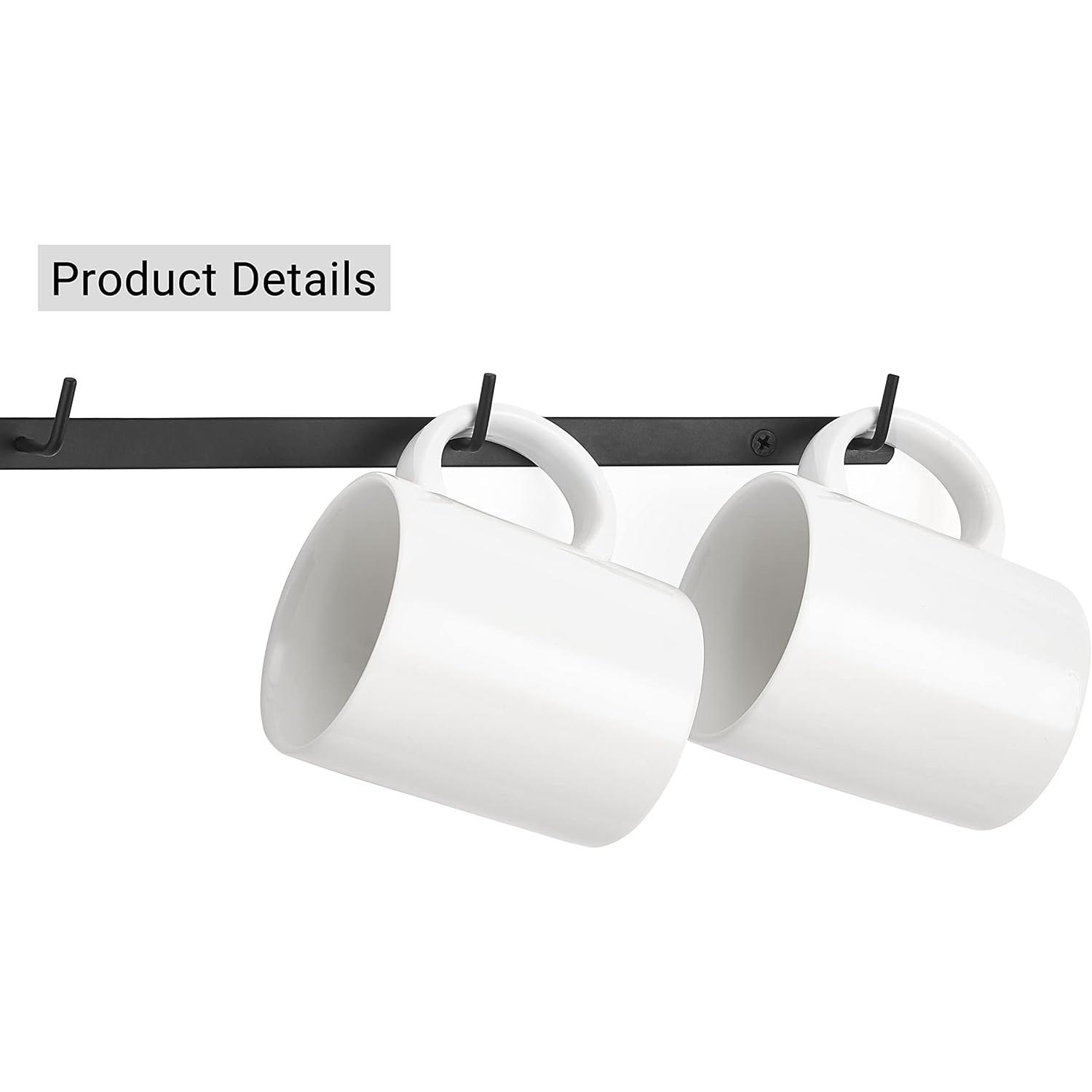 THE WELL KEPT Metal Coffee Mug Rack Wall Mounted with 12 Hooks, Set of 3, Mug Display Rack Cup Holder Storage for Kitchen Dining Room Coffee Bar, Black