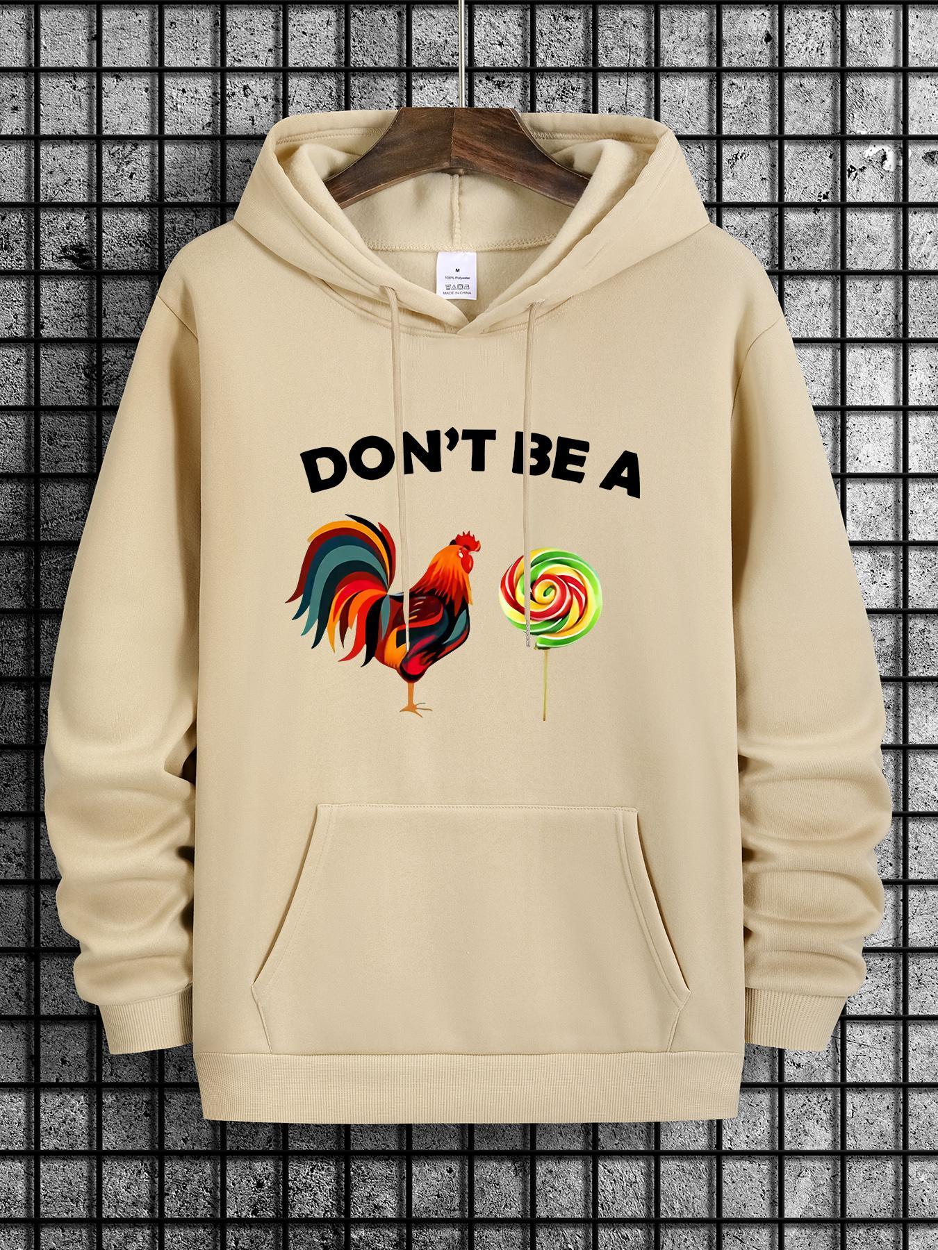Men's Cartoon Rooster Print Drawstring Pocket Hoodie, Essentials Hoodie, Back To School Outfits, Casual, Regular Fit Fitted Hooded Long Sleeve Pullover, Hoodies for Men, Sweatshirts, Tops, Drippy Outfits, Going Out Outfit, Menswear, Cute Animal Sweatshirt