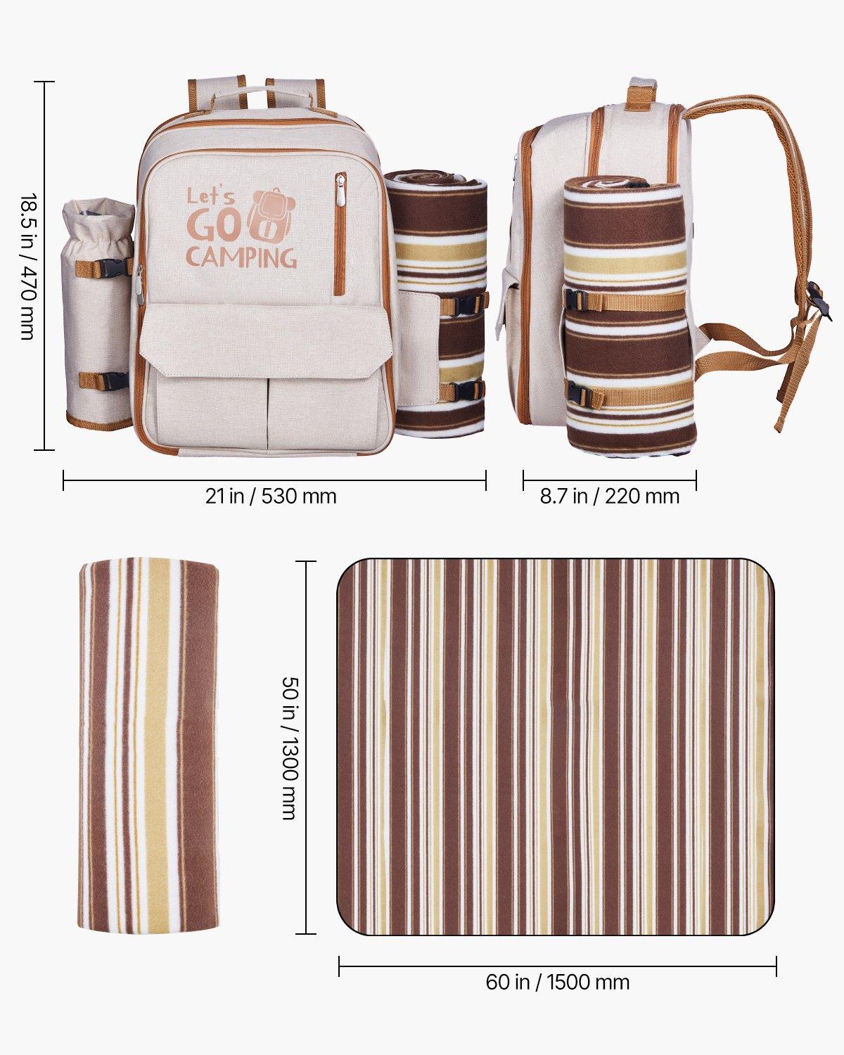 VEVOR Picnic Backpack, Beach Picnic Backpack Bag for 4 Person with Insulated Cooler Compartment, Detachable Bottle/Wine Holder, Lightweight Blanket, Plates & Cutlery Set for Outdoor, Hiking, Camping VEVOR Picnic Backpack, Beach Picnic Backpack Bag for 4 Person with Insulated Cooler Compartment, Detachable Bottle/Wine Holder, Lightweight Blanket, Plates & Cutlery Set for Outdoor, Hiking, Camping