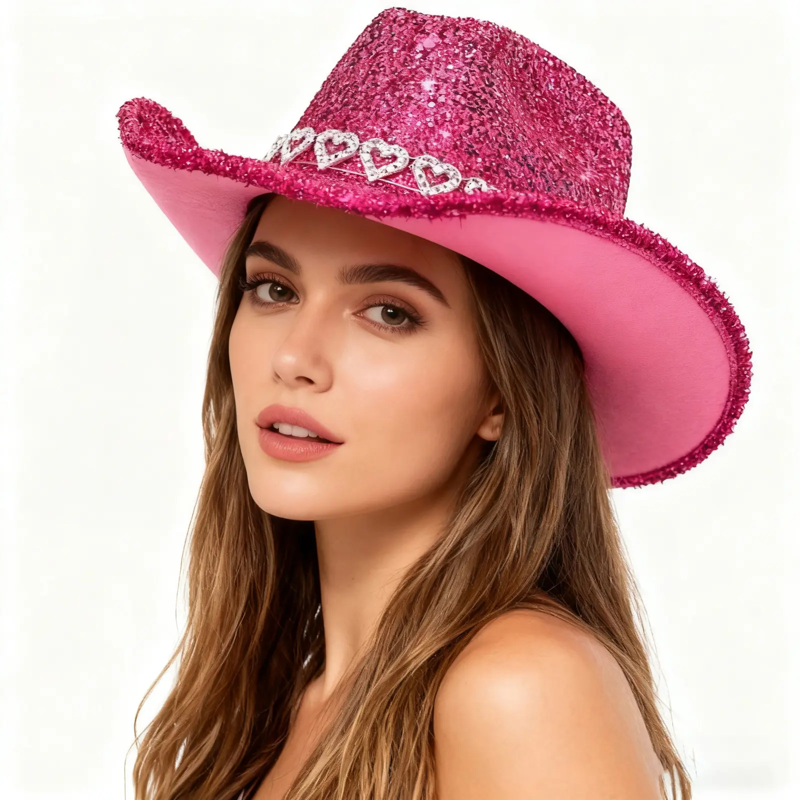 Adults Glitter Western Cowgirl Hats with Rhinestones Fashionable Wide Brim Fedora Caps for Outdoor Vacation