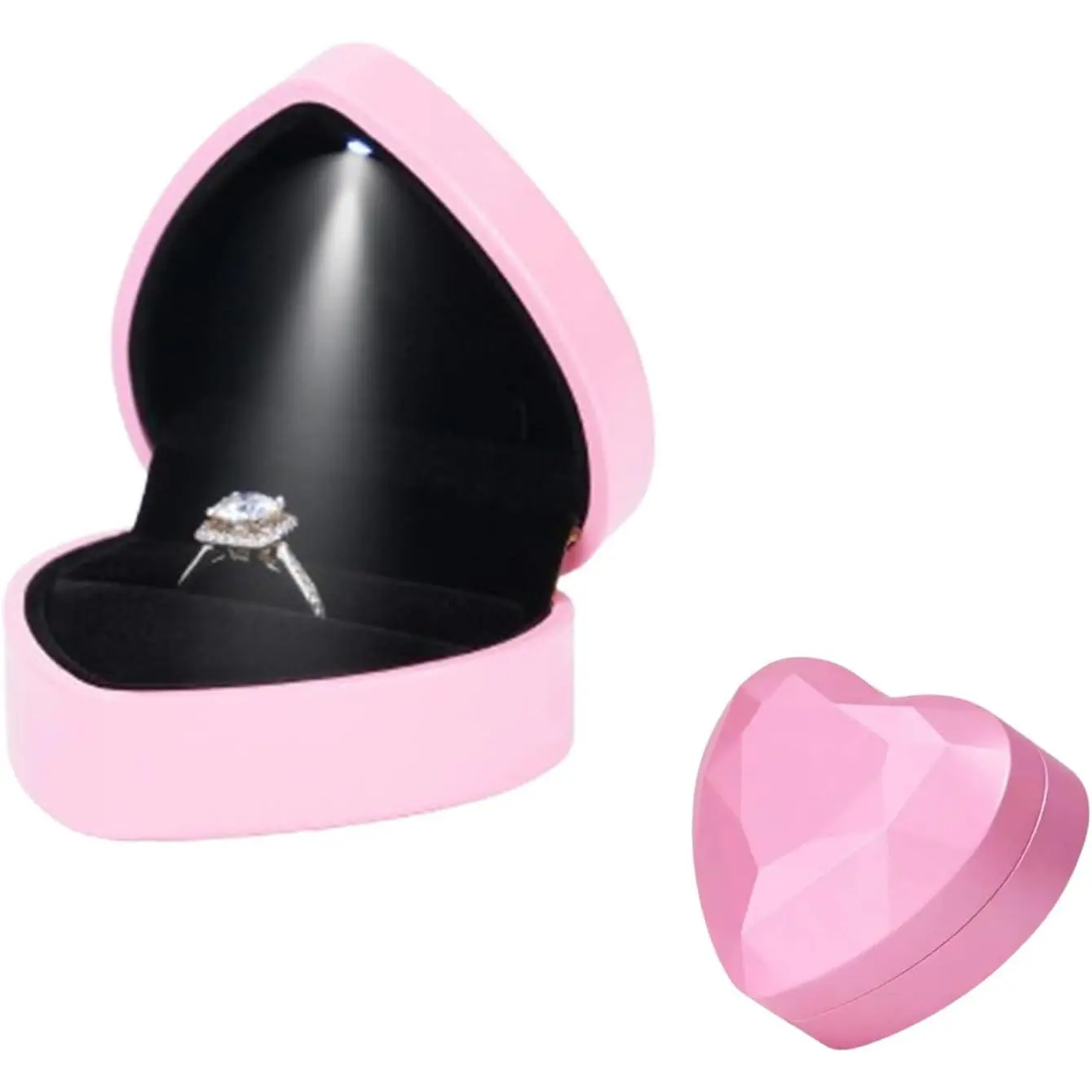 Ring Box Heart Shaped LED Light Engagement Ring Boxes   Box for Proposal Wedding Valentine's Day Anniversary Christmas  Thanksgiving  (Black)