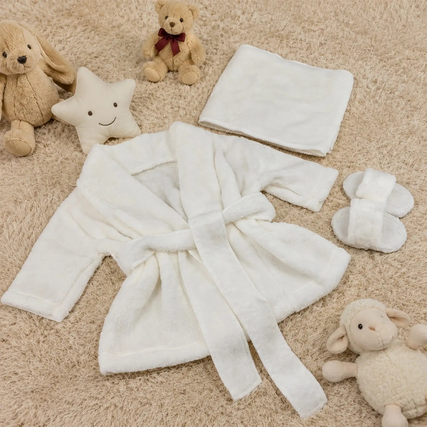 14.17-Inch Newborn Bathrobe Set with Headband and Slippers, Baby Photography Props, Infant Bathrobe for Newborns and Toddlers