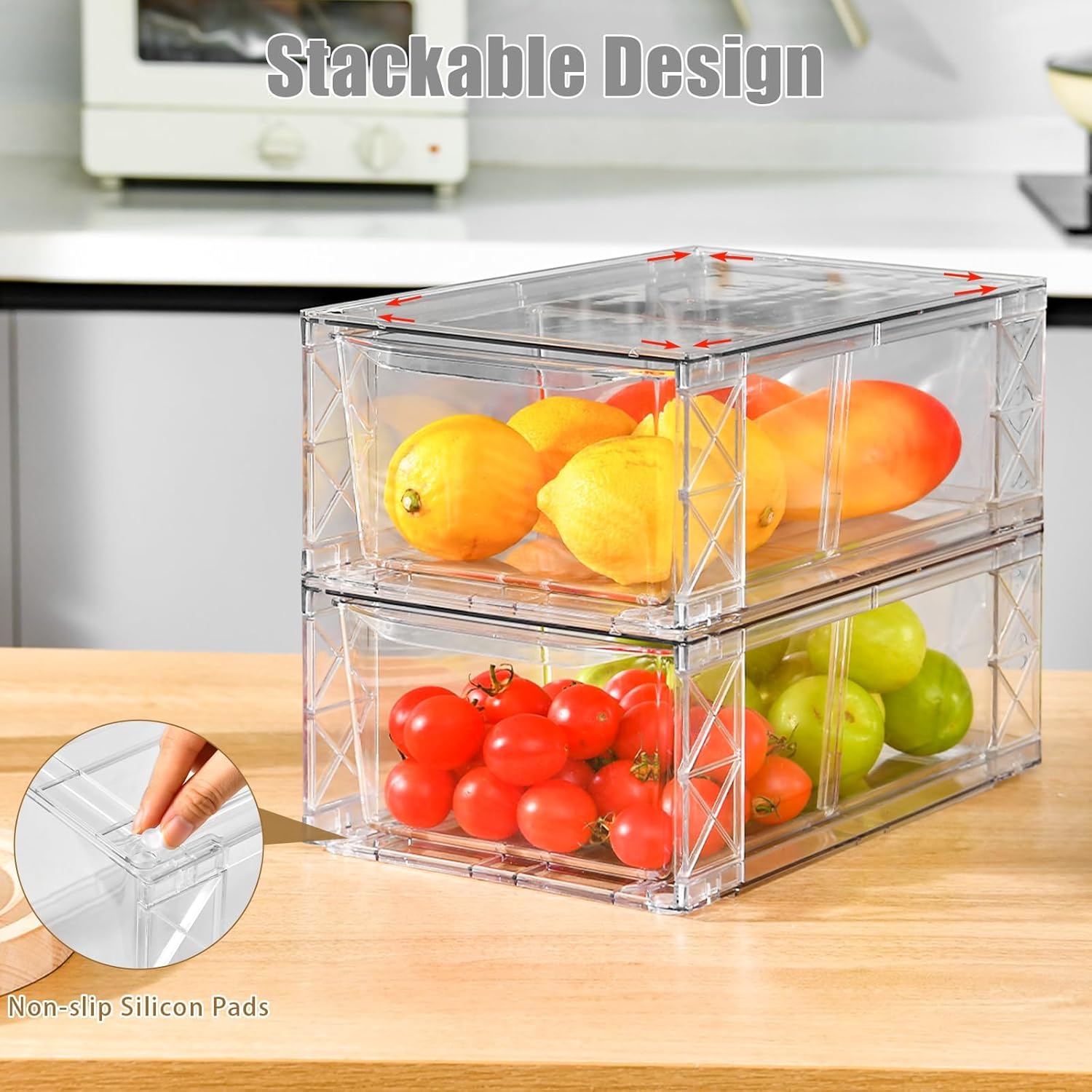 6Pack Pantry Organizers and Storage,Clear Stackable Kitchen Storage Organizer,Foods Organizer Bins with Handles, Easily Assemble for Bathroom, Kitchen, Refrigerator, Pantry, Cabinet, Closet 6Pack Pantry Organizers and Storage,Clear Stackable Kitchen Storage Organizer,Foods Organizer Bins with Handles, Easily Assemble for Bathroom, Kitchen, Refrigerator, Pantry, Cabinet, Closet