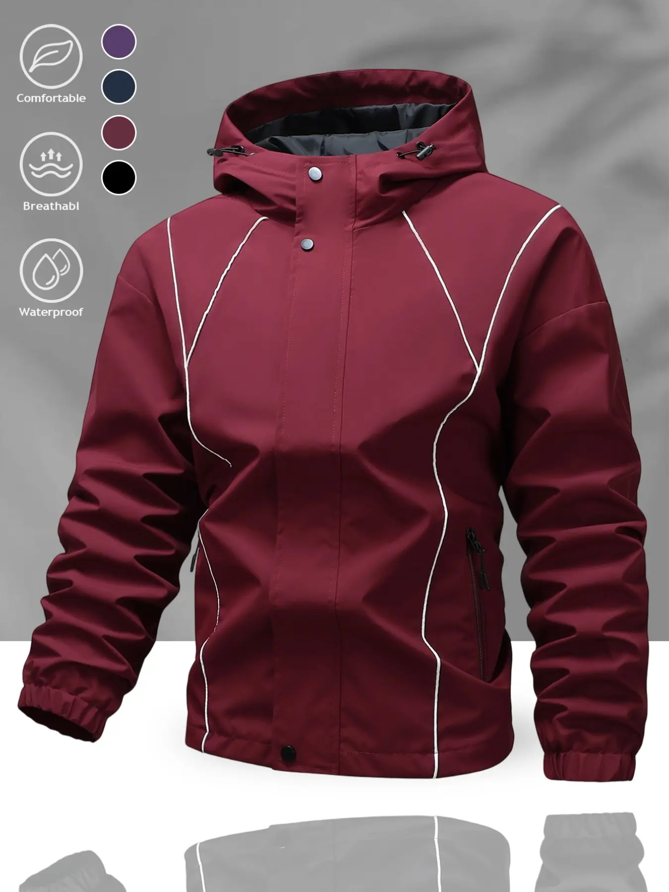 Men's Hooded Casual Zipper Jacket, Colorblock Design, Four-Season Wear, Stylish Outerwear for Everyday Use, Comfortable and Trendy