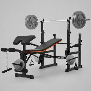 7-in-1 Weight Bench with Dual Barbell Racks Adjustable Weight Bench 5-Level Height 4-Level Backrest Weight Bench Set for Home Gym 600lbs Full Body Workout(Not Include Dumbbells)