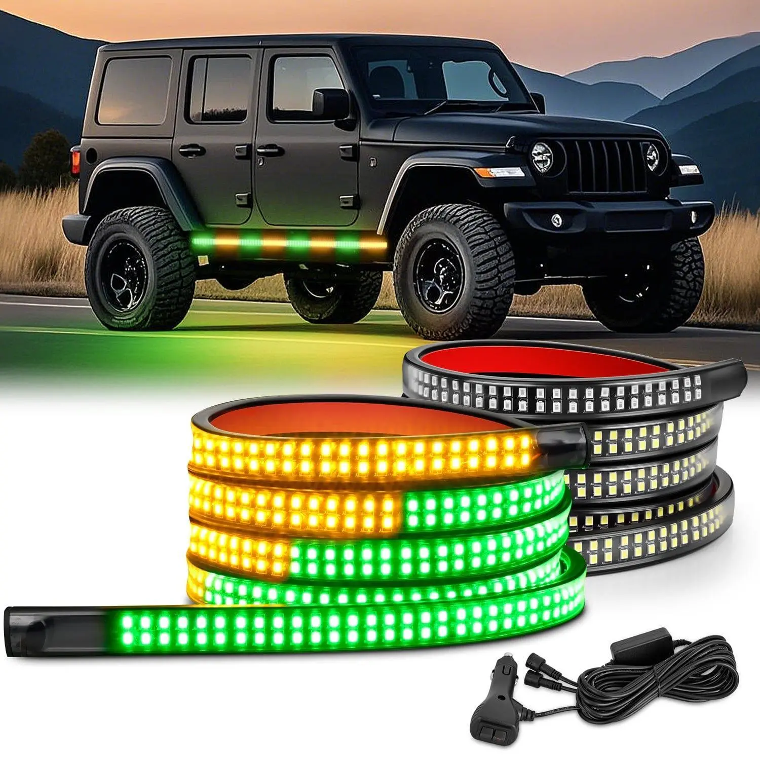Nilight 2PCS 70-Inch Strobe Flexible Side Flashing Running Board LED Lights, 1125-Amber Green Waterproof Caution Safety Lights for Trucks, Construction Pickups