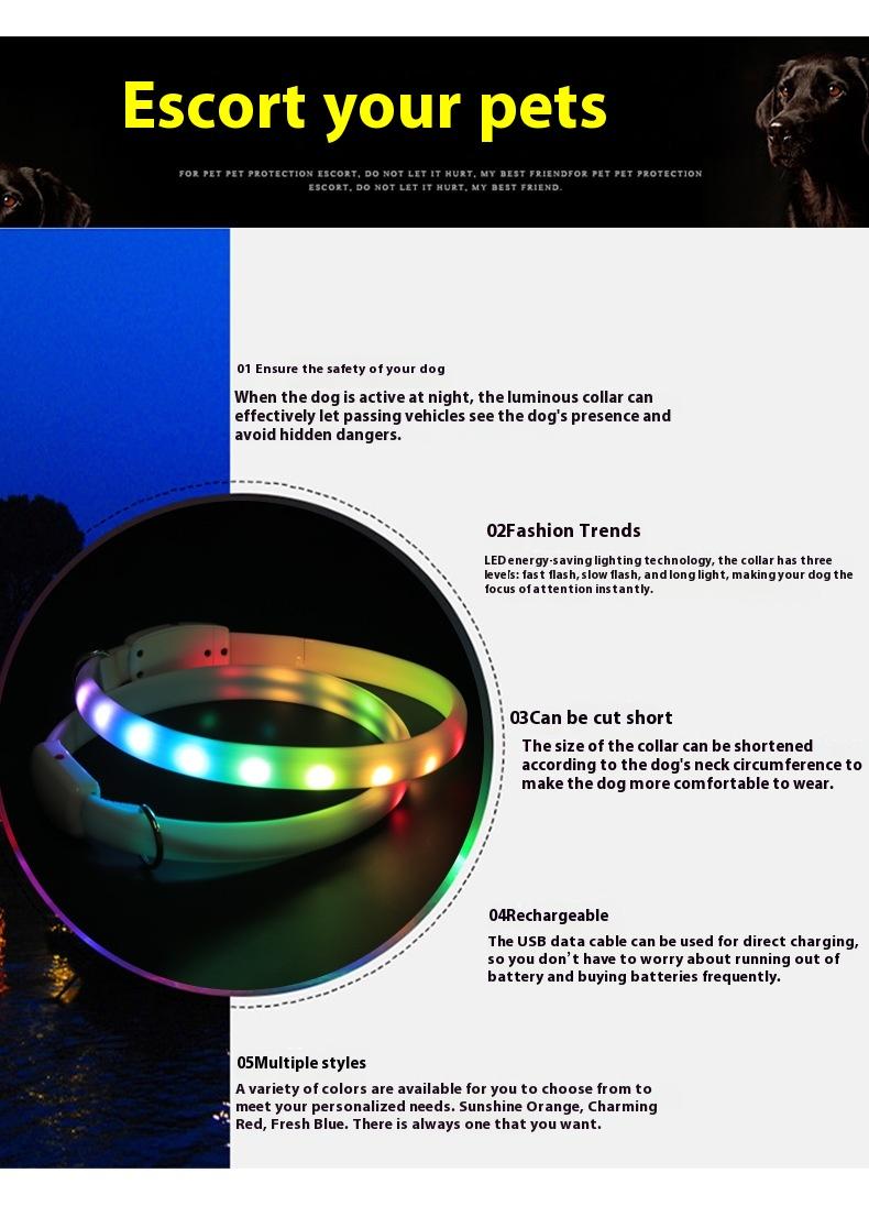 【Pet Essential】USB rechargeable luminous leather belt LED flashing collar with adjustable brightness, extremely cool. christmas  collar ball toy Adjustable LED harness