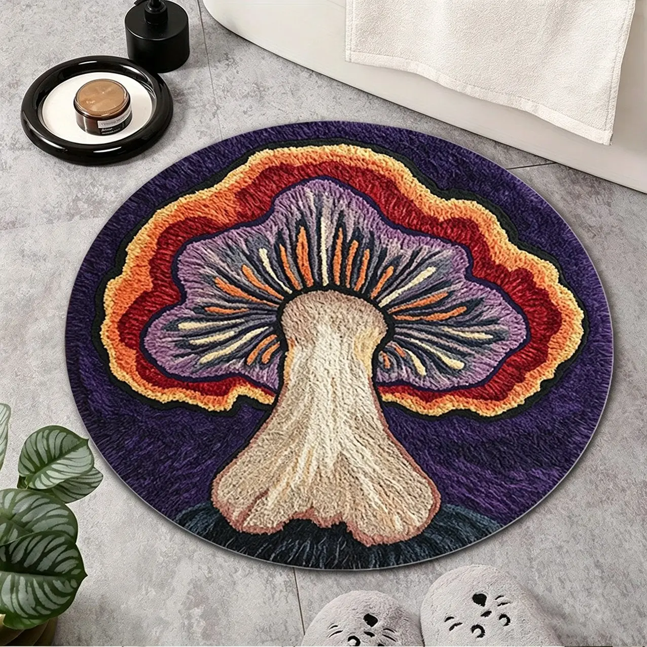 Circular Rug with Colorful Mushroom Pattern, Non-Slip Soft Comfort Mat, Home Decor Carpet, Living Room Sofa Bedside Rug, Multiple Sizes Available