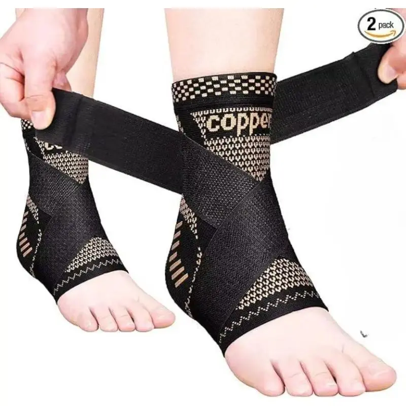 2PCS Adjustable Copper Infused Ankle Compression Sleeves, Breathable Antimicrobial Lightweight Flexible Foot Support Cover, Moderate Pressure Relief For Sprained Ankle Swelling, Plantar Fasciitis And Achilles Tendon Discomfort For Daily Athletic Training