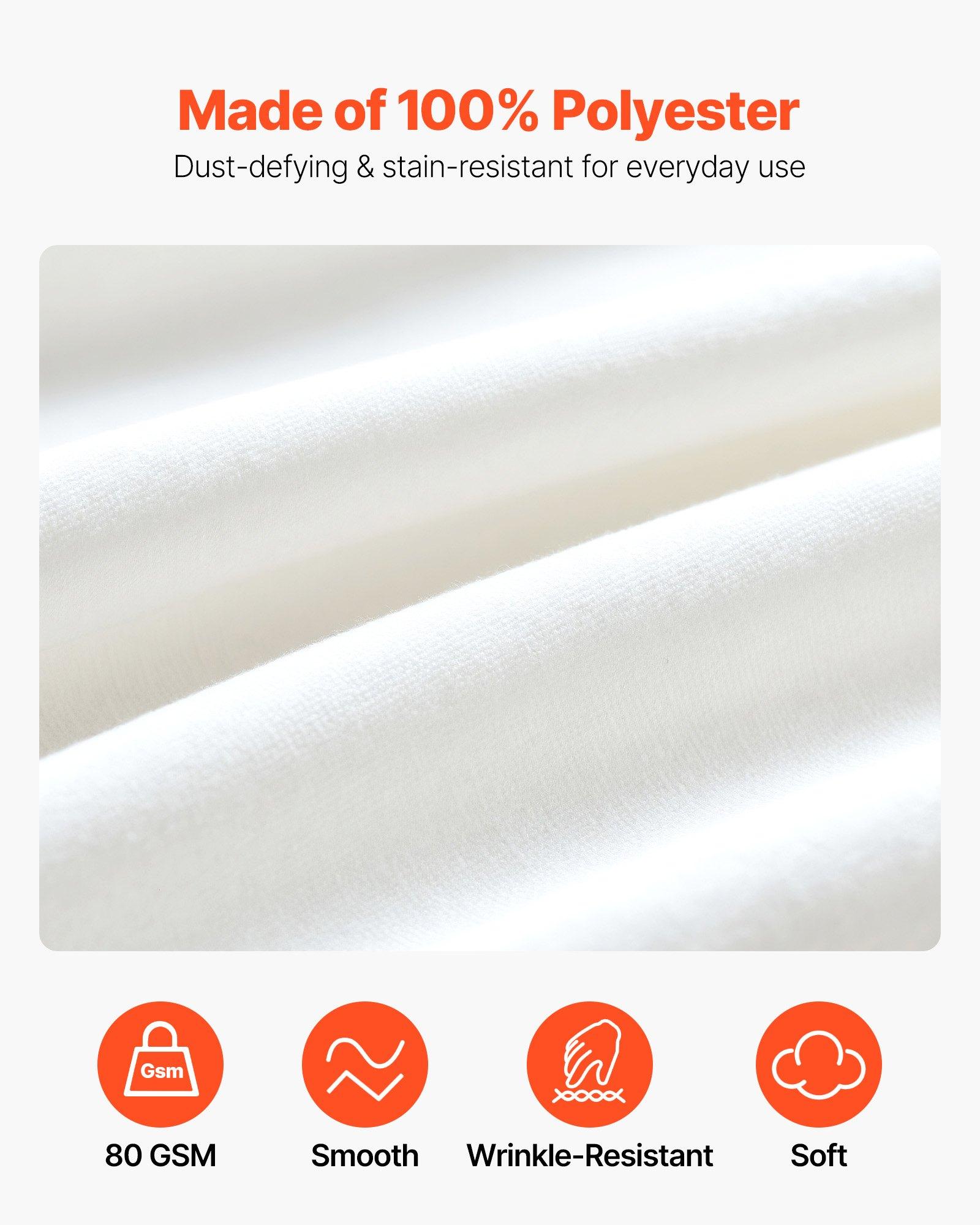 VEVOR Wrap Around Bed Skirt, 15 in Drop, White Dust Ruffle Queen Size, Three Sides Adjustable Bedskirt with Easy Fit Elastic Strap, Wrinkle-Free & Fade-Resistant, Machine Washable, for Queen Size Bed