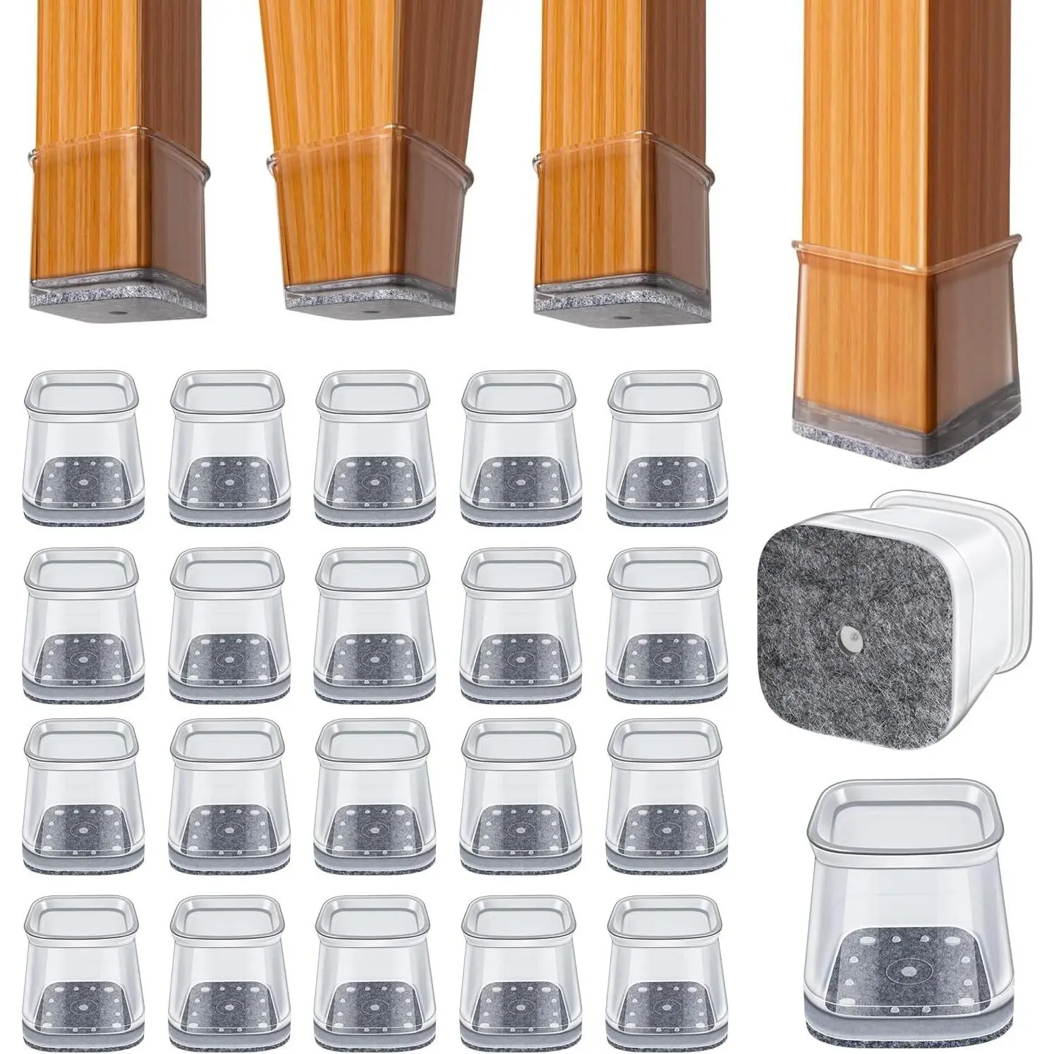 20 Pack Chair Leg Floor Protectors for Hardwood Floors - Anti-Scratch